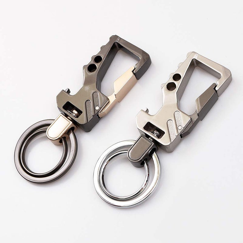 homEdge Heavy Duty Key Chain with Bottle Opener, 2 Pack Car Key Chains with 2 Metal Key Rings Carabiner Keychians-(Gun/Golden+Silver/Gun) - Image 2